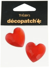 Kryształkowe ozdoby serduszka czerwone śr.30mm 2szt., Decopatch
