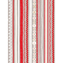 Papier do decoupage wstążki białe i czerwone, kremowe guziki na szarym tle 30 x 40 cm FDA575