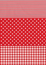 Papier do decoupage 30 x 40 cm czerwony w paski, kropki i kratkę. FDA484