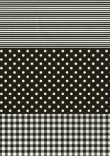 Papier do decoupage 30 x 40 cm czarny w paski, kropki i kratkę. FDA485
